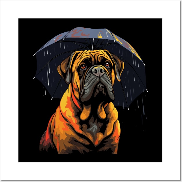 English Mastiff Rainy Day With Umbrella Wall Art by JH Mart